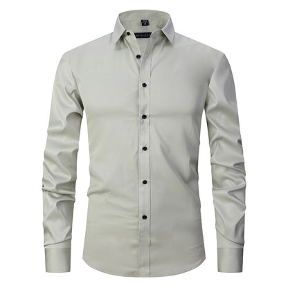 Men's Long-sleeved Fashion Top Slim Solid Color Stretch Shirt