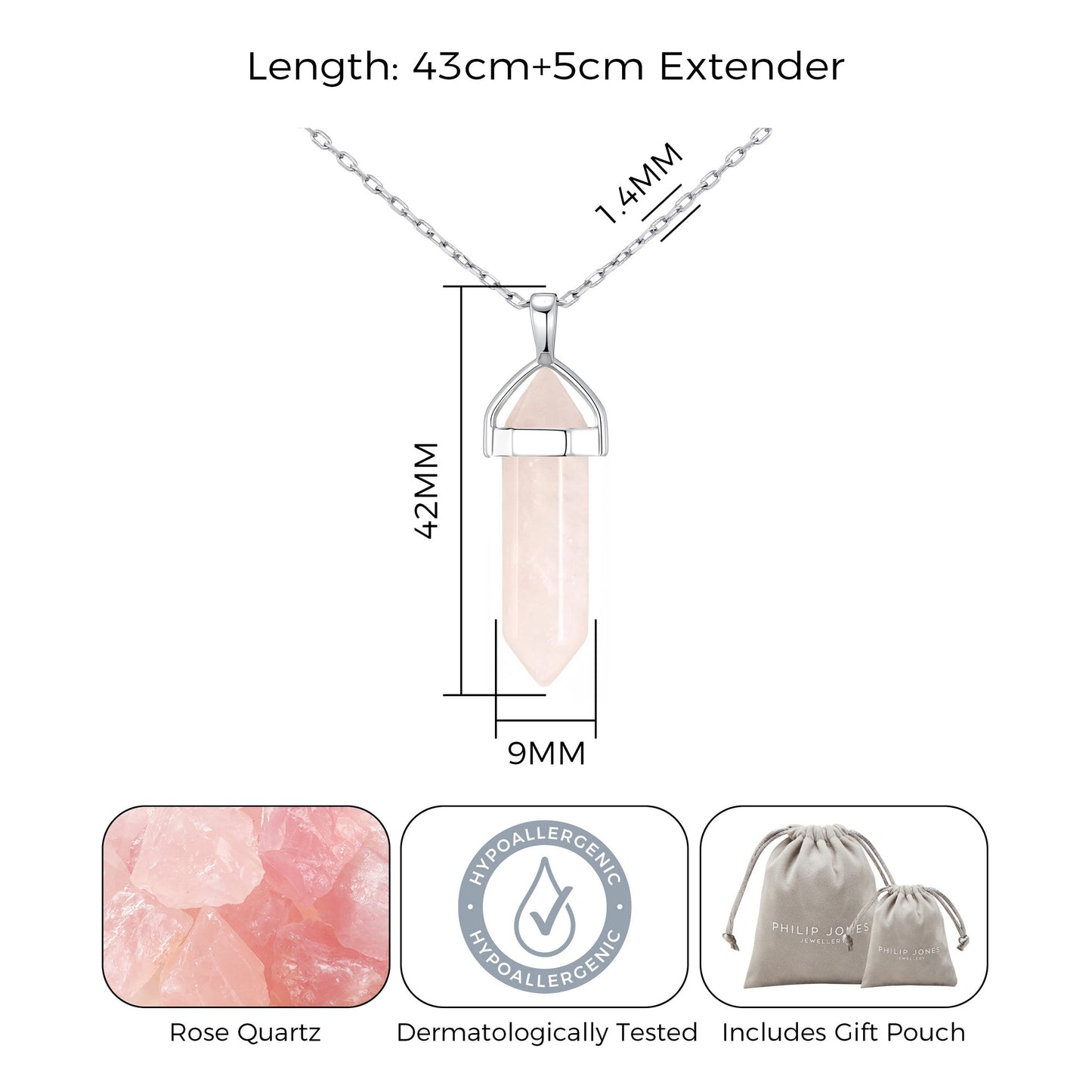 Rose Quartz Gemstone Necklace with Quote Card