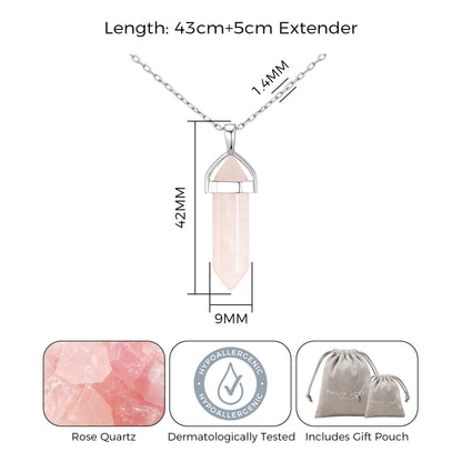 Rose Quartz Gemstone Necklace with Quote Card