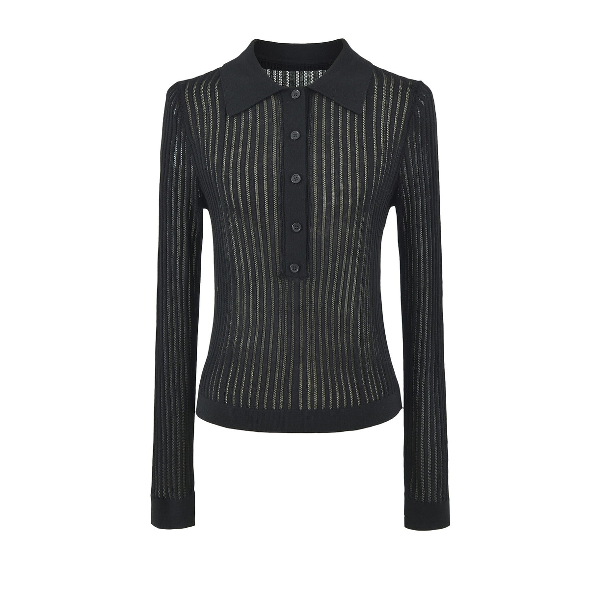 Women's Ribbed Polo-Collar Knit Top