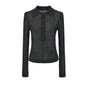 Women's Ribbed Polo-Collar Knit Top