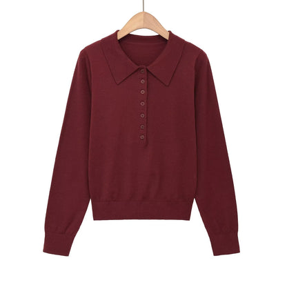 Simple POLO collar three color pullover knit
