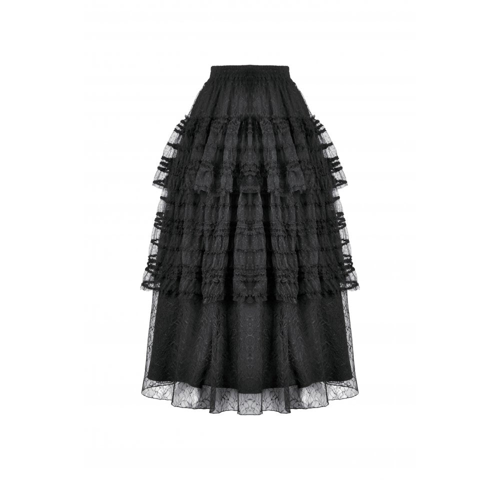 Jupe gothique en velours et dentelle Morticia Dark in Love noire