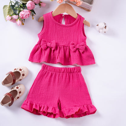 Cute Bow-Knot Cotton Tank Top And Shorts