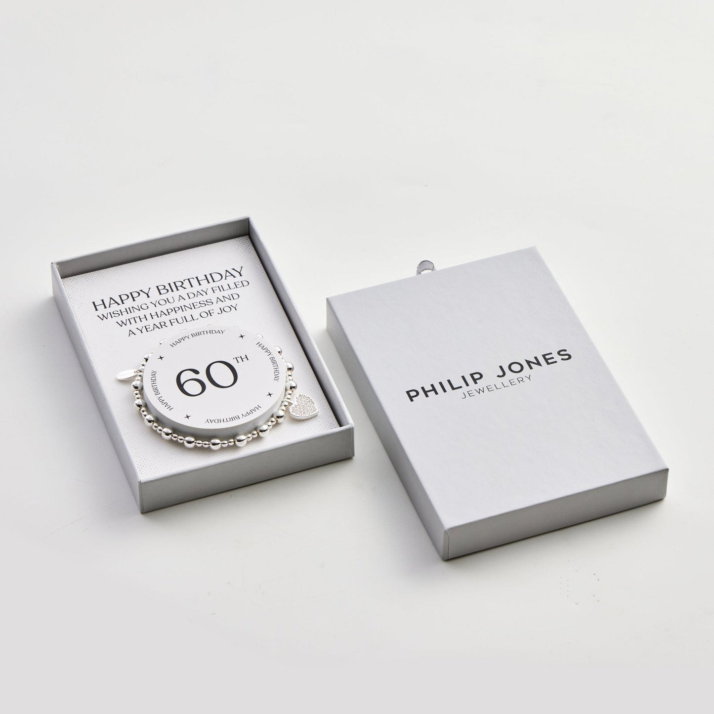 60th Birthday Heart Charm Stretch Bracelet with Quote Gift Box