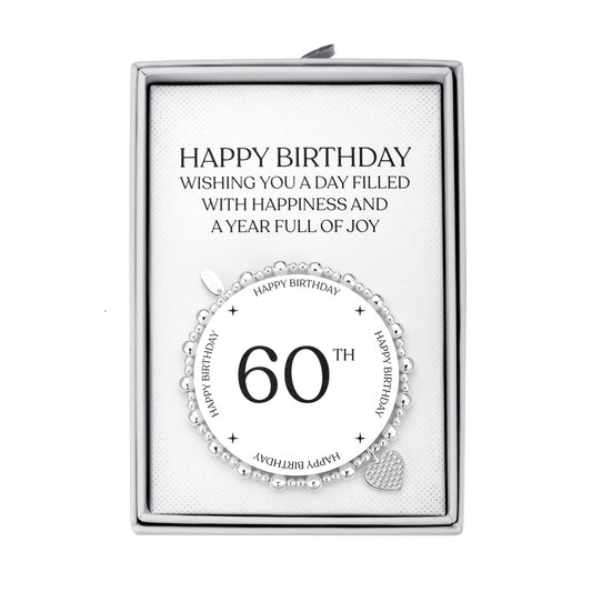 60th Birthday Heart Charm Stretch Bracelet with Quote Gift Box
