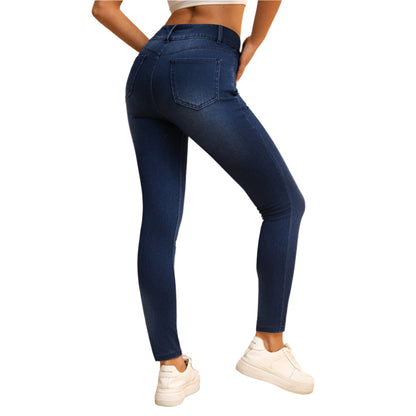 Shascullfites Melody Jean Skinny Taille Haute pour Femme – Jean Stretch Bleu Foncé avec Poches Zippées et Effet Push-Up