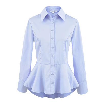 Slim fit umbrella hem button down long sleeved shirt for women