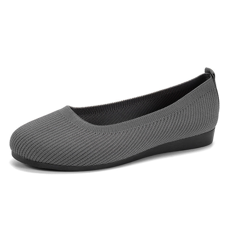 Women's Knit Mesh Slip-On Flat Shoes – Breathable Round Toe Casual Flats