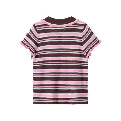 striped knitted polo shirt for women