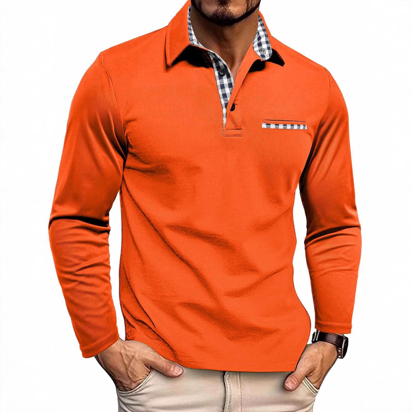 Long Sleeve Men's Polo Shirt, Turn-Down Collar Casual  Men's Polo Shirt
