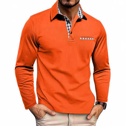 Long Sleeve Men's Polo Shirt, Turn-Down Collar Casual  Men's Polo Shirt