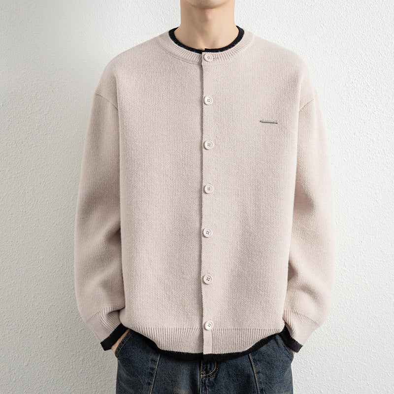 Men's Casual Color Block Knit Button Cardigan Jacket