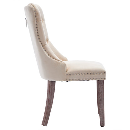 Modern Set Of 2 Upholstered Velvet Dining Chairs, Button Tufted Kitchen Lounge Chairs With Brushed Wood Legs, Riveted Trim And Knocker Ring, For Dining Room Living Room