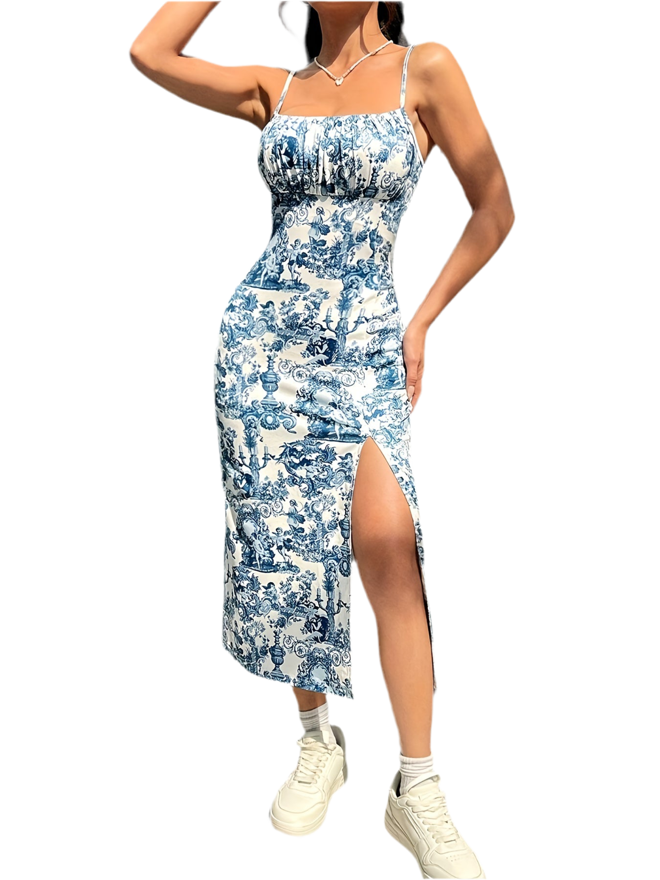 Élégante Robe Fendue à Bretelles Imprimé Floral | Tissu Léger en Polyester et Tricot | 200g/m² | Robe d'Été Adulte
