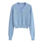 V-neck Thick Pullover Cropped Sweater