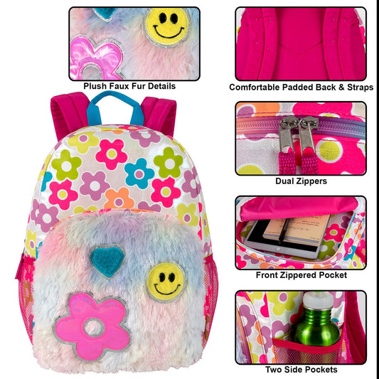 Sac à dos avec appliqué marguerite en fausse fourrure