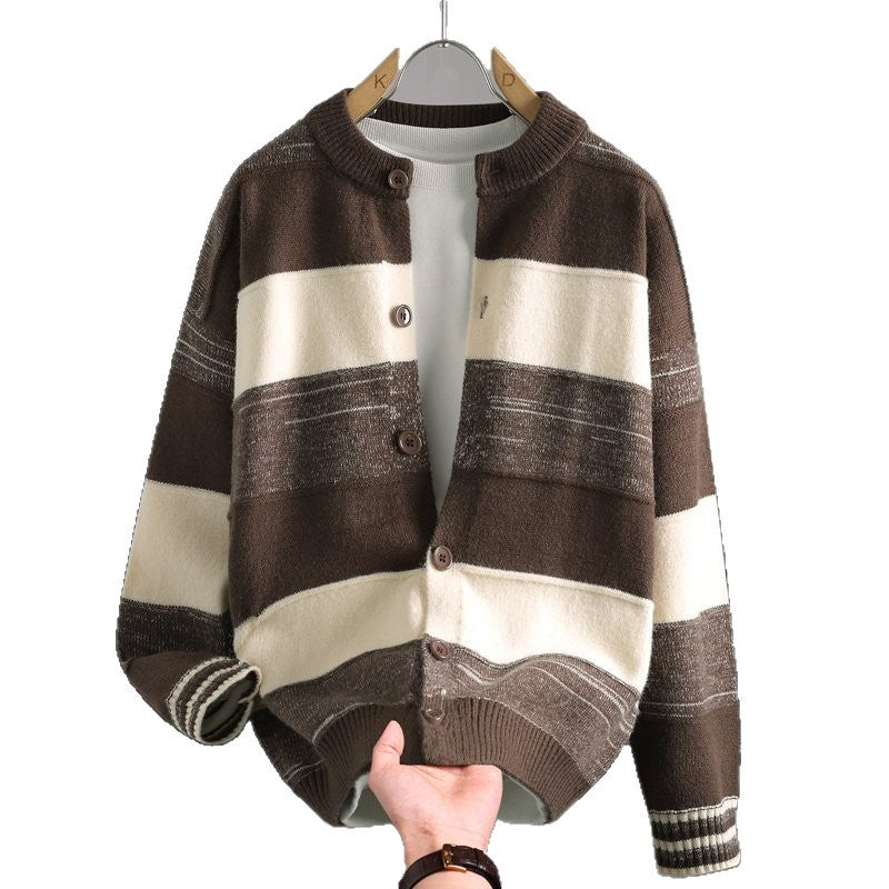 Relaxed Fit Color Block Button Closure Knit Sweater Coat
