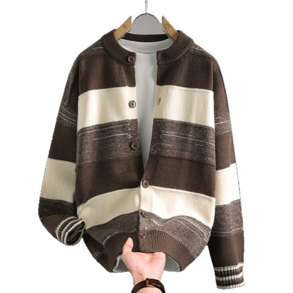Relaxed Fit Color Block Button Closure Knit Sweater Coat