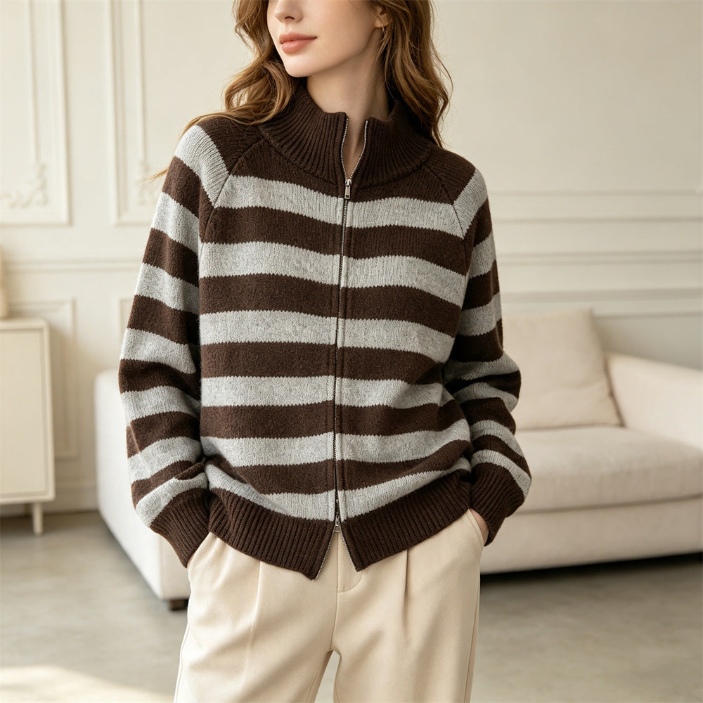 Contrast striped stand up collar sweater