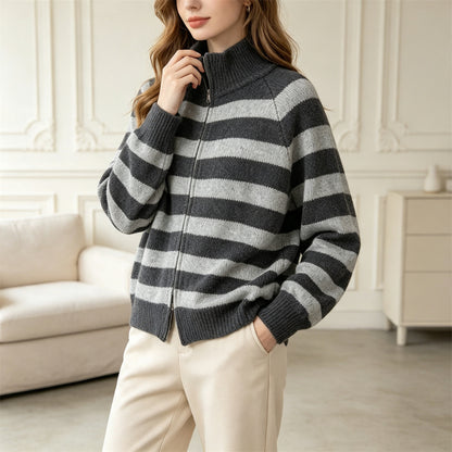 Contrast striped stand up collar sweater