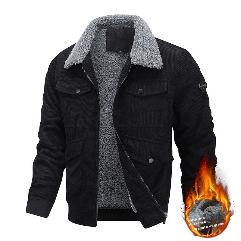 Veste en molleton à revers d'hiver avec poches, manteau en coton épais et chaud, vêtements pour hommes