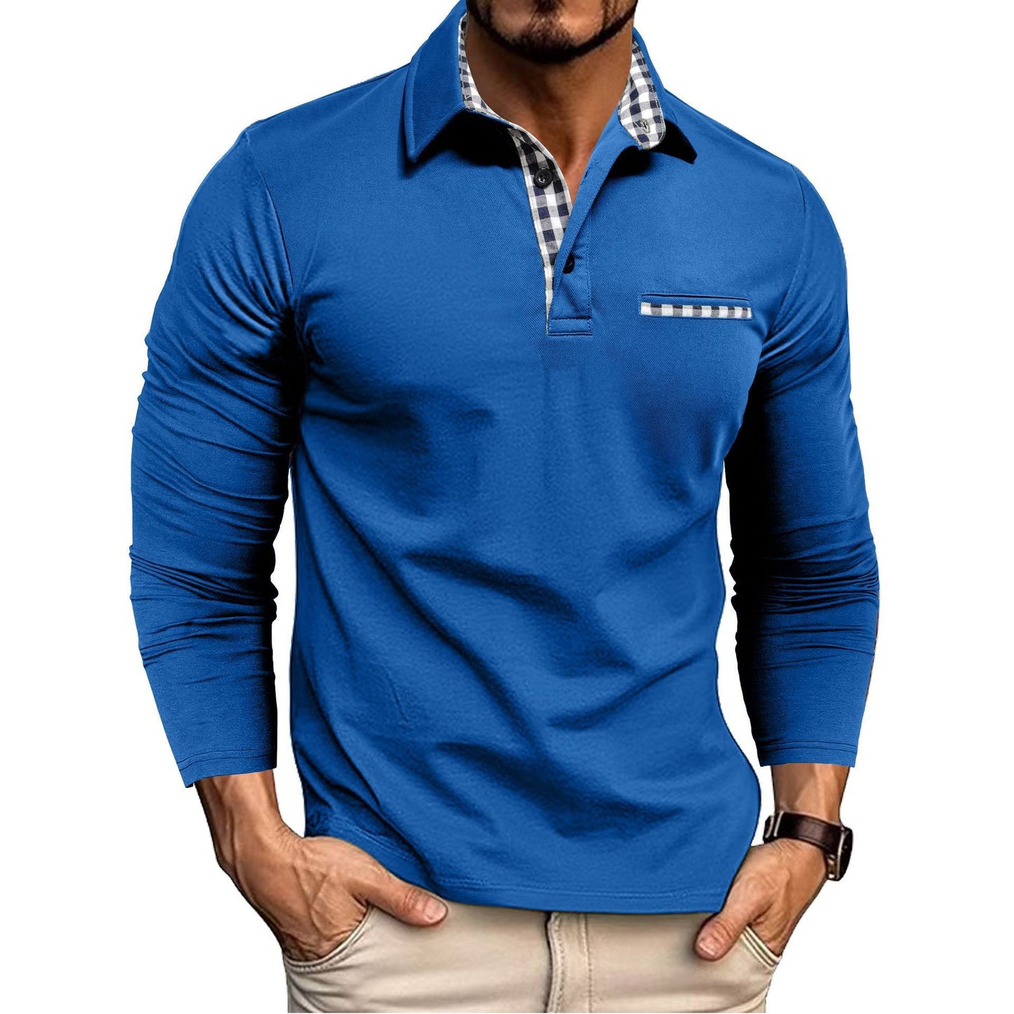 Long Sleeve Men's Polo Shirt, Turn-Down Collar Casual  Men's Polo Shirt