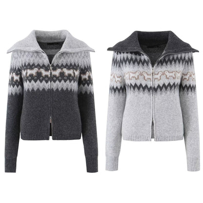 diamond grid jacquard large lapel sweater