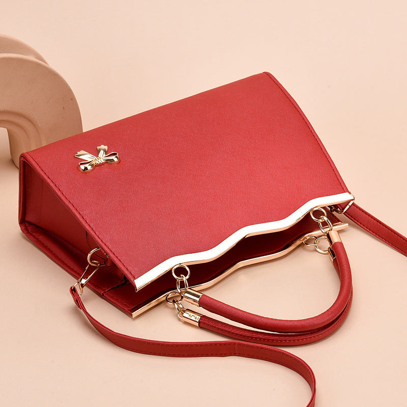 Bowknot Handbag - Elegant PU Leather Messenger Bag