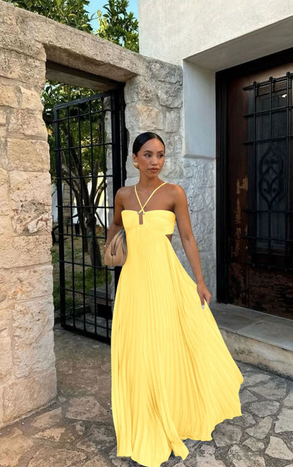 Pleated Sleeveless Sling Dress