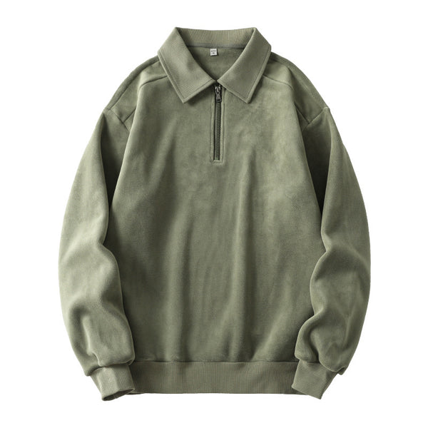 Mens Lapel Half-zip Sweatshirt Fleece Long Sleeve - Stuffs & Savers