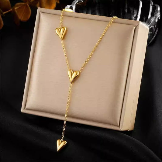 Tassel Peach Heart Necklace Titanium Steel