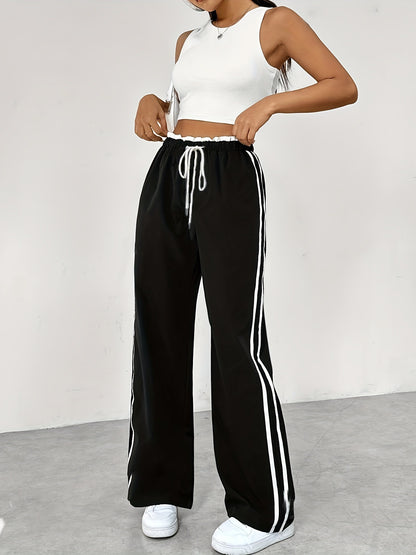 European And American Black Sports Straight Pants Leisure Commute