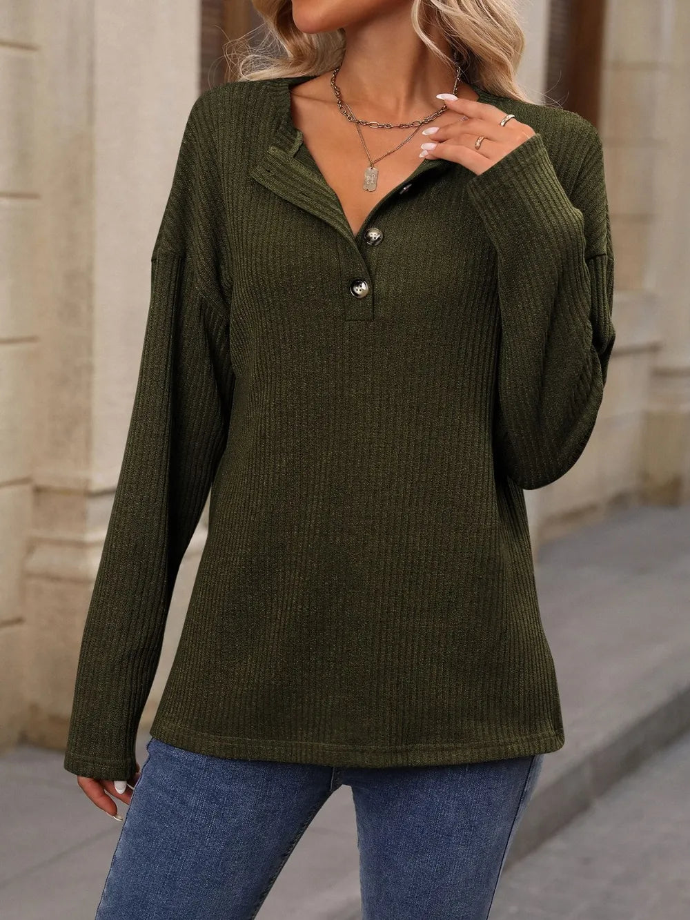 Half Button Long Sleeve T-Shirt