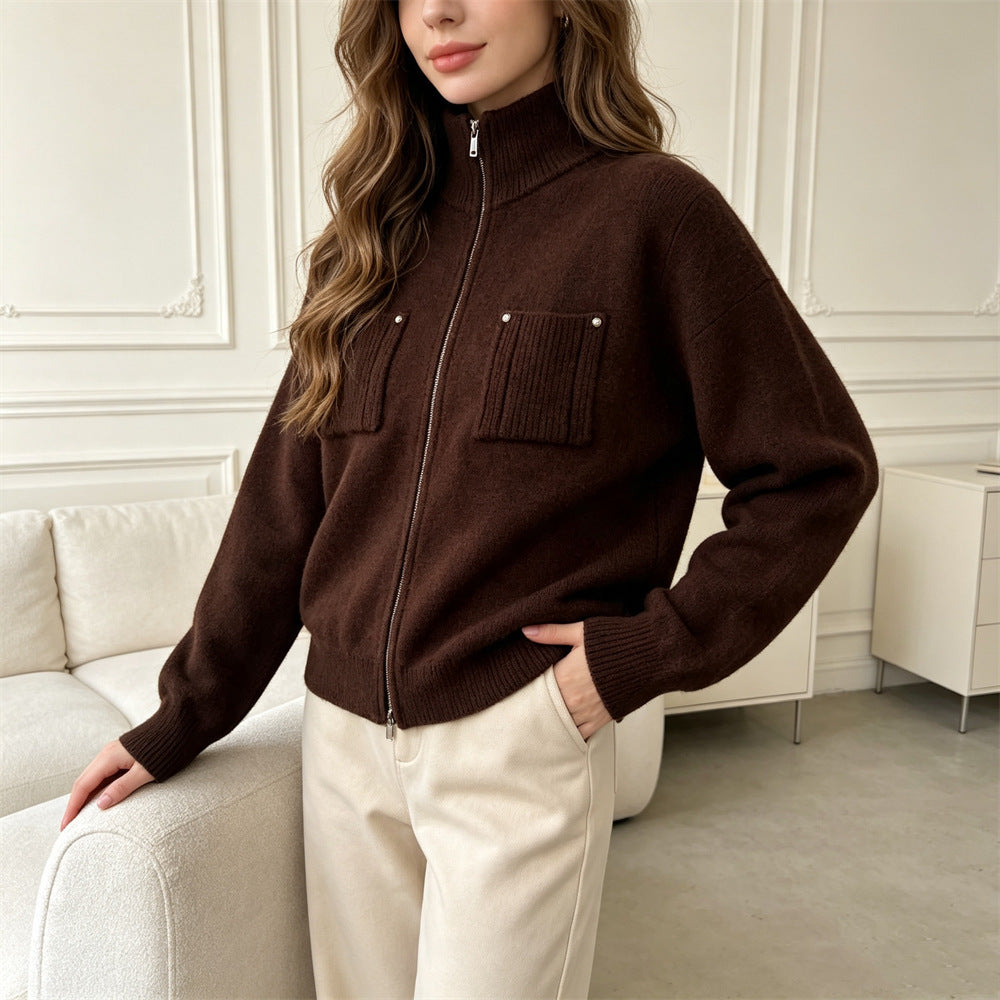 zipper long sleeved sweater
