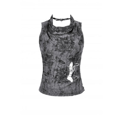 Dark in Love Shredded Butterfly Print Halter Goth Top In Grey