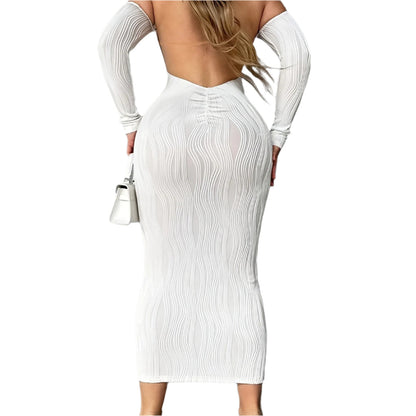 Sexy Off-Shoulder Long Sleeve Open Back Bodycon Dress