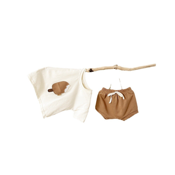 Girls' Cotton Ice Cream Patch Top and Shorts