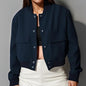 Veste de mode à col montant avec grandes poches décontractée ample courte vêtement d'extérieur haut manteau pour femmes