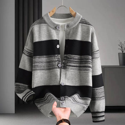 Relaxed Fit Color Block Button Closure Knit Sweater Coat