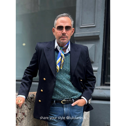 Blue Abstract Lotus Silk Square Scarf - 65cm Double-Sided Print Unisex Bandana Scarf with Hand-rolled Edges