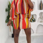 Robe Courte Décontractée Rayée Grande Taille pour Femme avec Détail de Nœud à l'Encolure