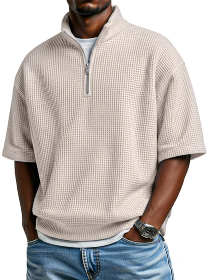 Men's Waffle Knit Half-Zip Polo Shirt - Short Sleeve