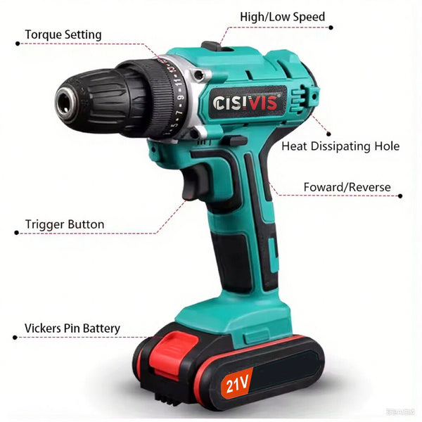 21V Cordless Drill Kit with 2 Batteries
