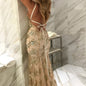 Dress V-neck Brace Backless Sequined Lace-up