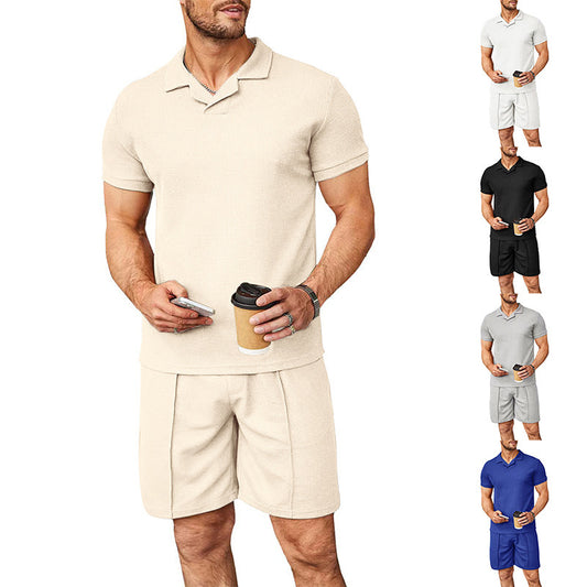 Waffle V-neck Polo Shirt Suit
