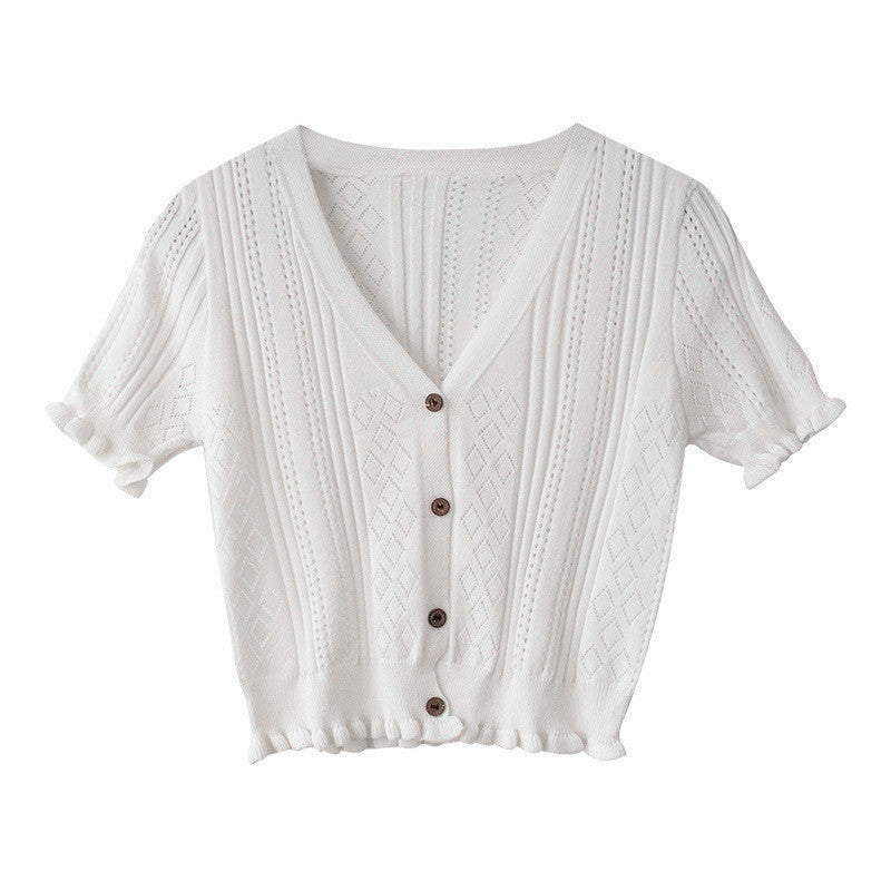 Retro V-neck Short Top Cardigan