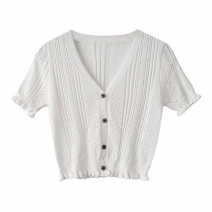 Retro V-neck Short Top Cardigan