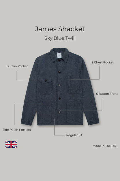 James Four Pocket Jacket - Sky Blue Twill