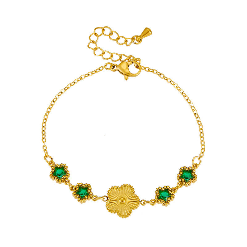 Womens Flower Five-leaf Flower Shell Titanium Steel Bracelet